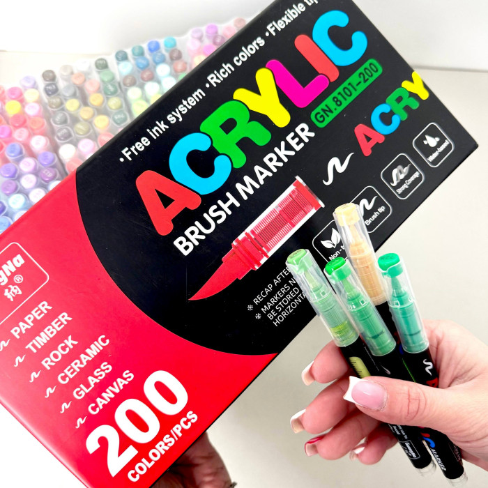 Акрилові маркери GuangNa Brush GN-8101 з м’яким пензликом 200 шт.  