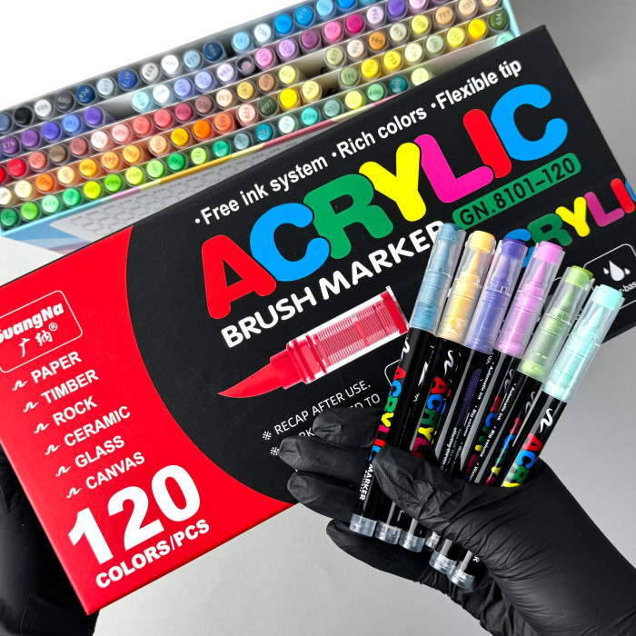 Акриловые маркеры GuangNa Brush GN-8101 с мягкой кисточкой 120 шт.