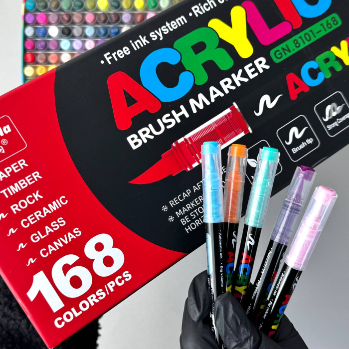 Акрилові маркери GuangNa Brush GN-8101 з м’яким пензликом 168 шт.  