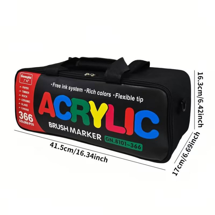 Акрилові маркери GuangNa Brush GN-8101 з м’яким пензликом 366 шт.  