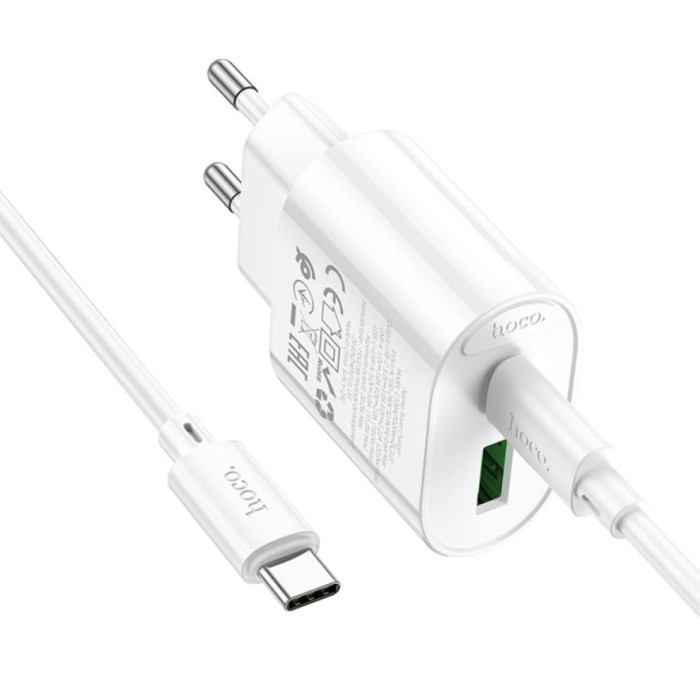 Мережевий зарядний пристрій Hoco C109A USB + Type-C та кабель Type-C to Type-C 20W
