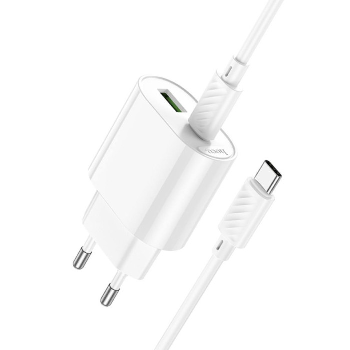Мережевий зарядний пристрій Hoco C109A USB + Type-C та кабель Type-C to Type-C 20W