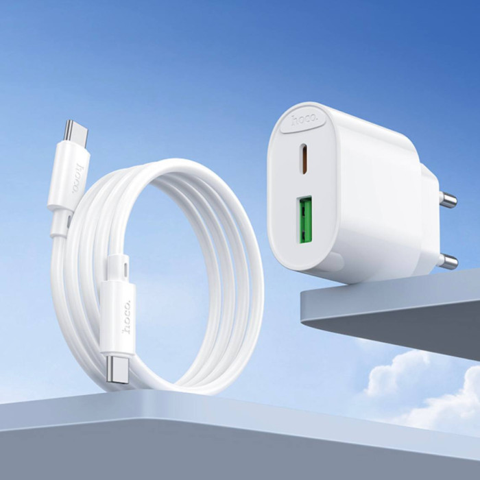 Мережевий зарядний пристрій Hoco C109A USB + Type-C та кабель Type-C to Type-C 20W