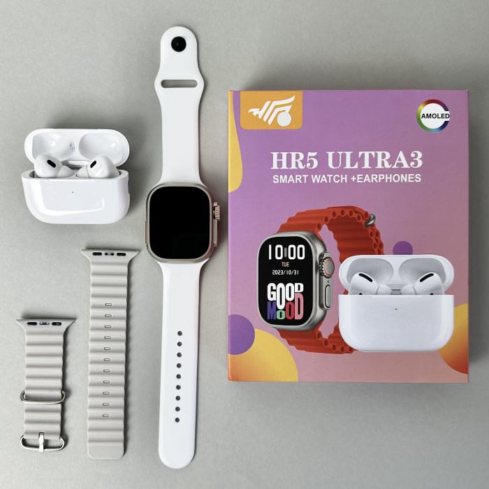 Комплект HR5 Ultra 3 - Watch Ultra / Air Pro 2 /2 ремешка (Белый)