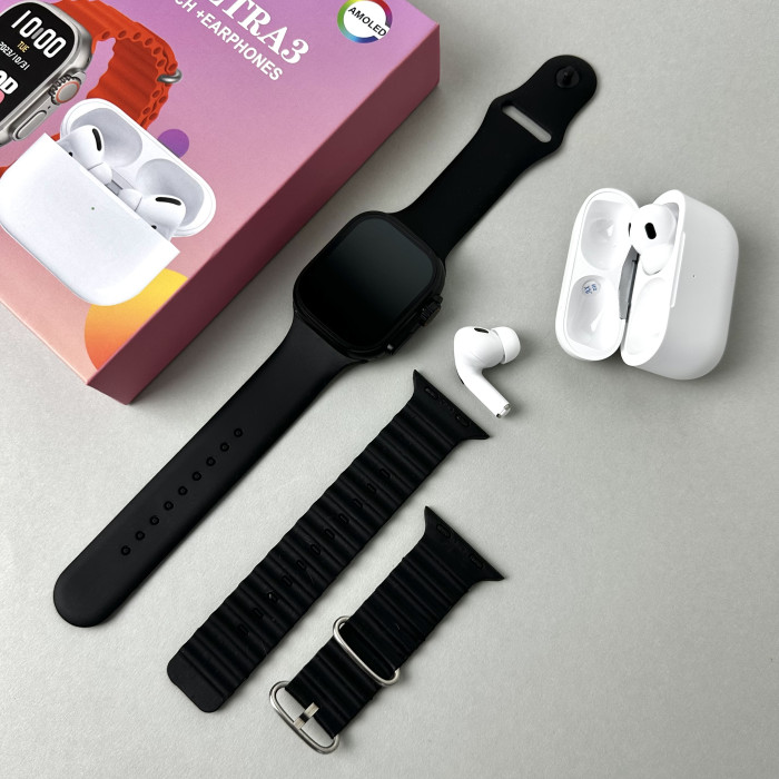 Комплект HR5 Ultra 3 - Watch Ultra / Air Pro 2 / 2 ремешка (Черный)
