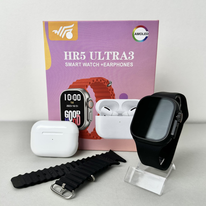 Комплект HR5 Ultra 3 - Watch Ultra / Air Pro 2 / 2 ремешка (Черный)