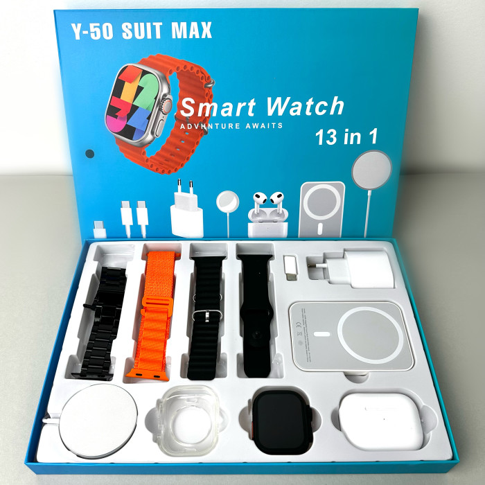 Комплект Y50 Ultra 13в1 - Watch Ultra / Air Pro 2 / Power Bank / MagSafe / 4 ремінці / захисний чохол (Чорний)