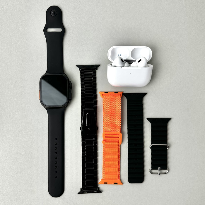 Комплект Y50 Ultra 13в1 - Watch Ultra / Air Pro 2 / Power Bank / MagSafe / 4 ремінці / захисний чохол (Чорний)