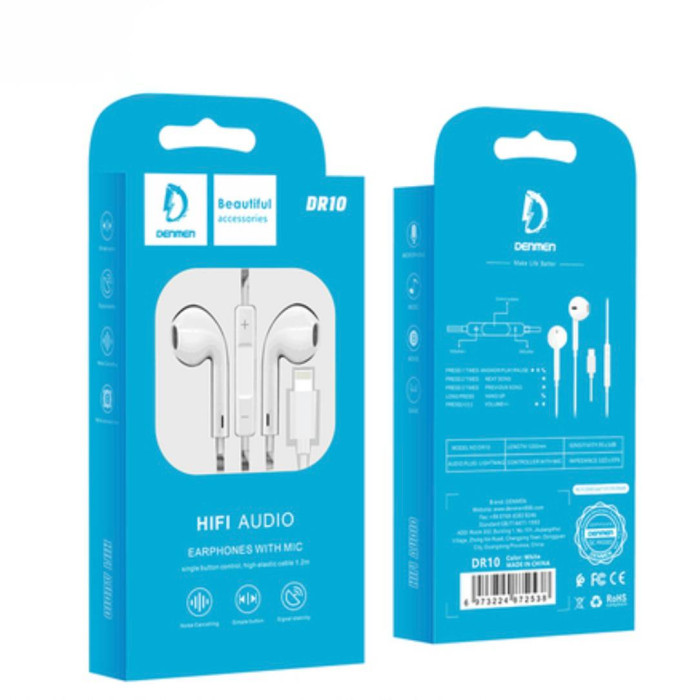 Проводные наушники Denmen DR10 Lightning (Белые)