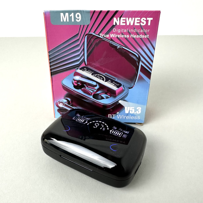 Беспроводные наушники M19 series, Digital Indicator, Smart Case (Черные)