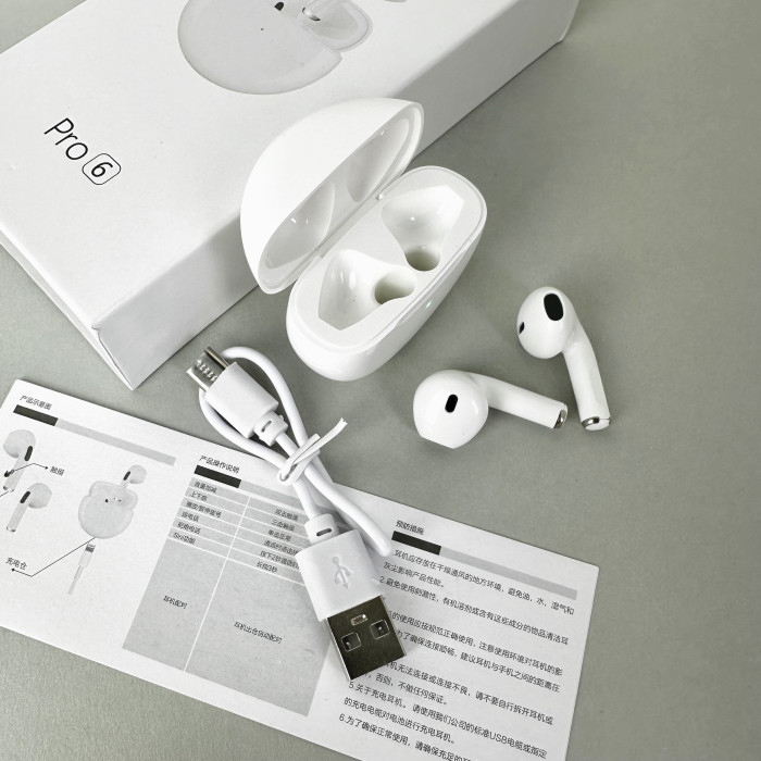 Беспроводные наушники Pro 6 series, EarBuds (Белый)